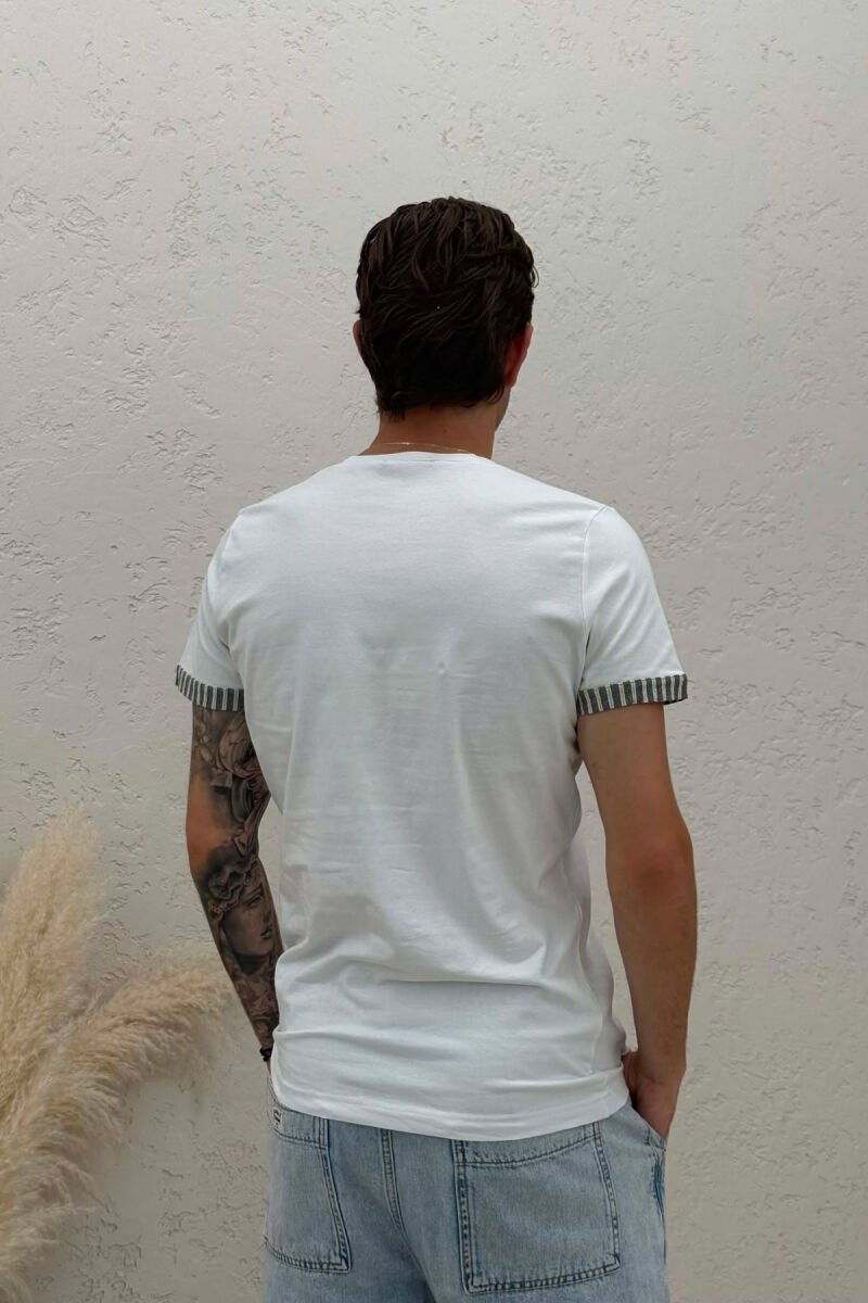 V NECK DETAILS MEN T-SHIRT WHITE/GREY-BAGR - 2