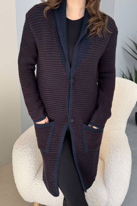 V NECK KNITTED WOMEN CARDIGAN BROWN/KAFE - 3