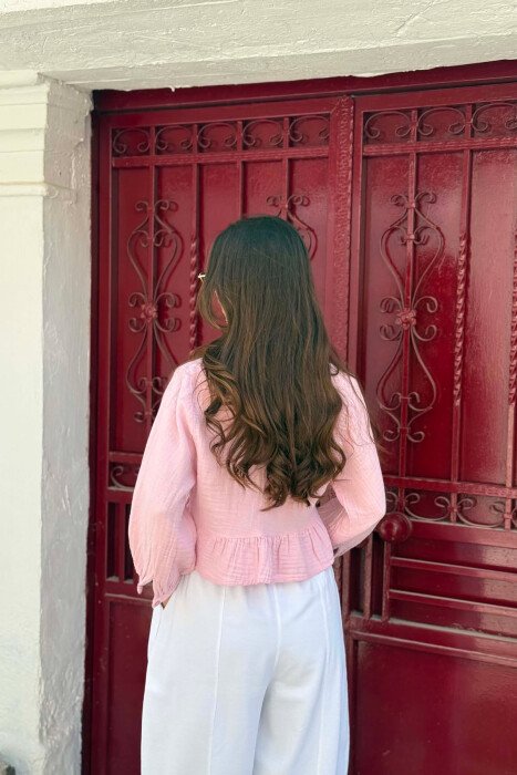 V NECK LINEN BLEND WOMAN SHIRT PINK/ROZE - 3