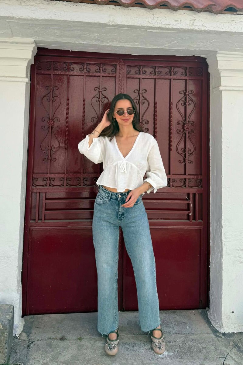 V NECK LINEN BLEND WOMAN SHIRT WHITE-E BARDHE - 4
