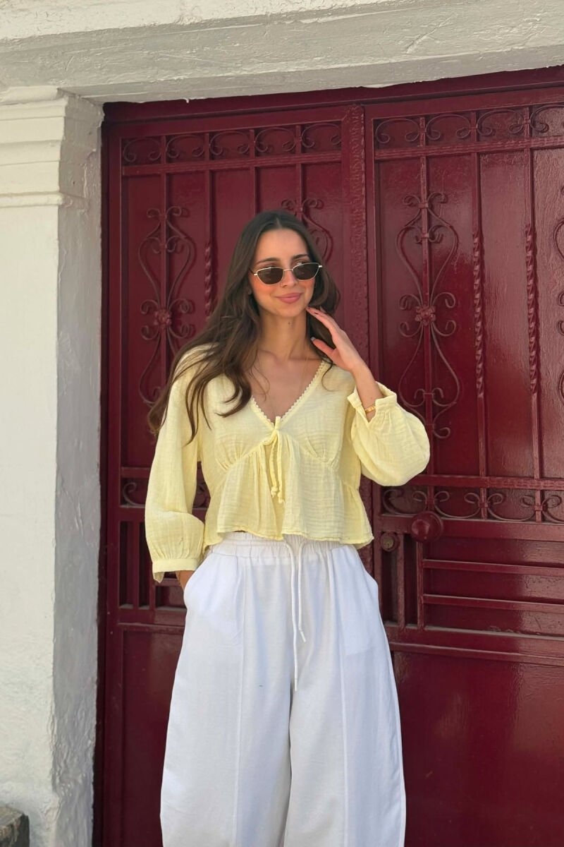 V NECK LINEN BLEND WOMAN SHIRT YELLOW/E VERDHE - 1