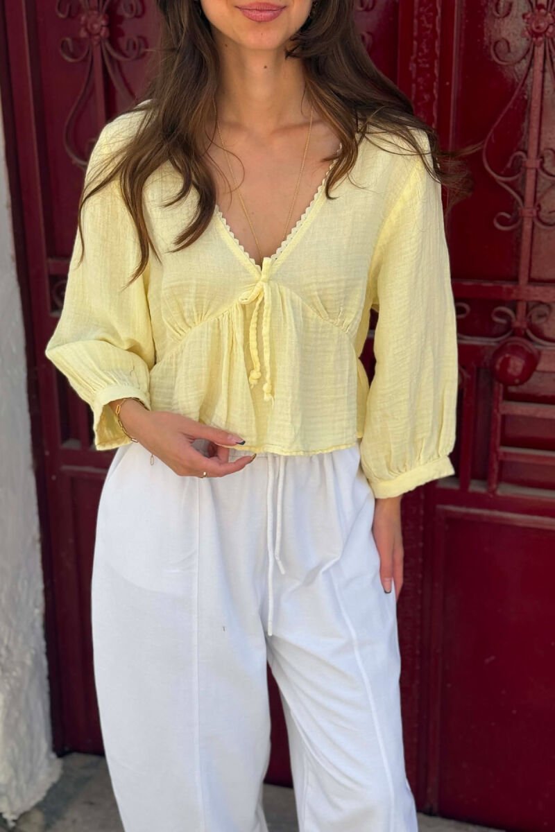 V NECK LINEN BLEND WOMAN SHIRT YELLOW/E VERDHE - 2