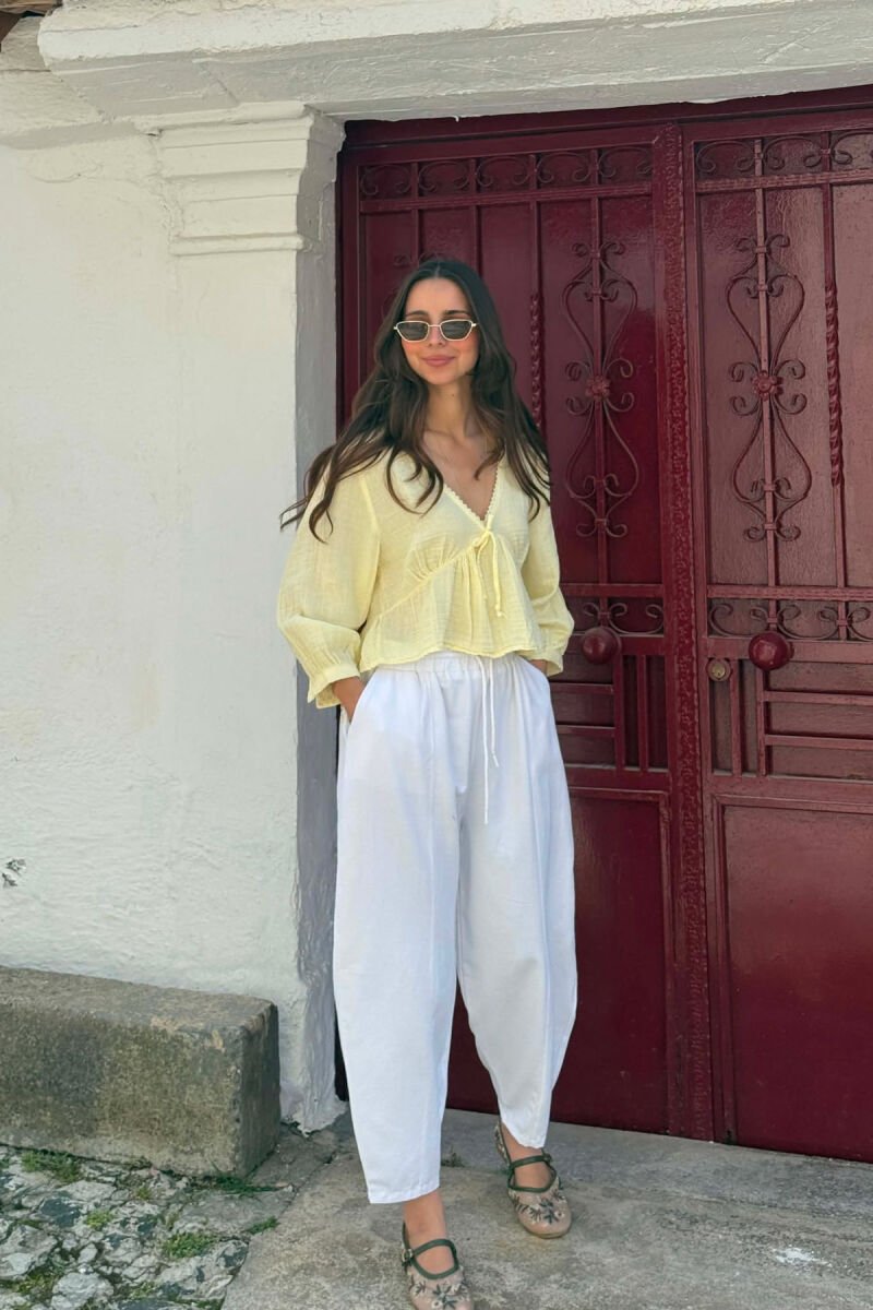 V NECK LINEN BLEND WOMAN SHIRT YELLOW/E VERDHE - 5