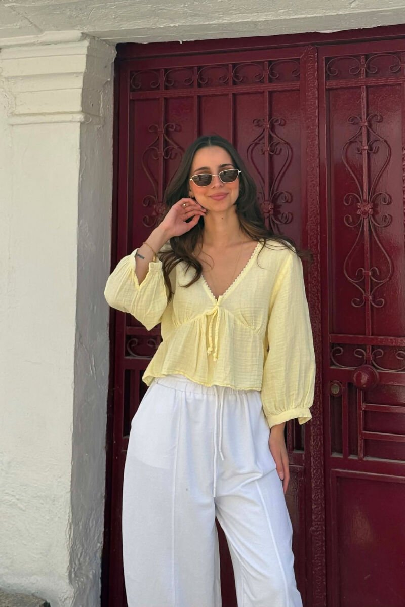 V NECK LINEN BLEND WOMAN SHIRT YELLOW/E VERDHE - 6
