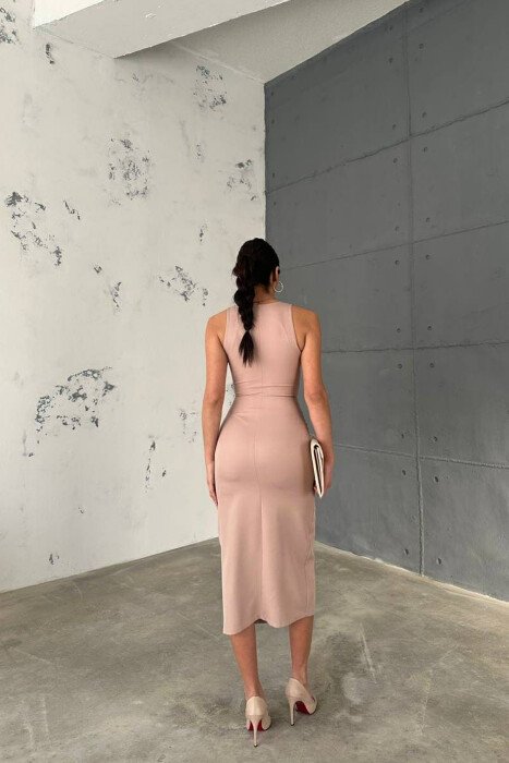 V NECK LONG BUTTONS WOMEN DRESS POWDER/PUDER - 2