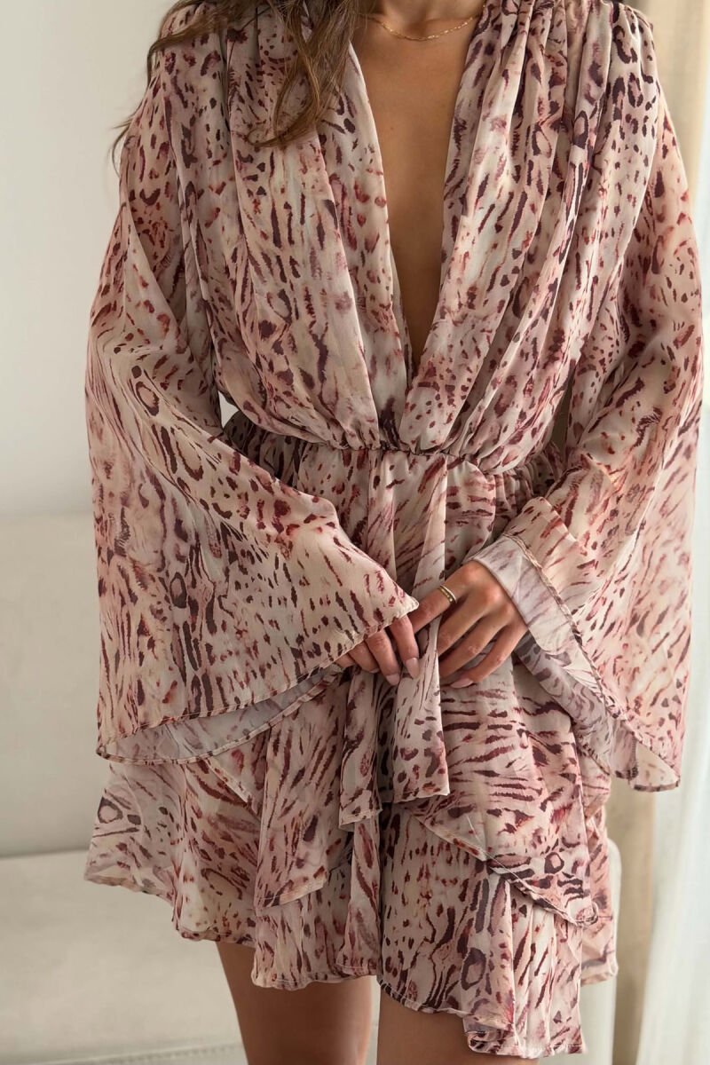 V NECK LONG SLEEVE WOMAN DRESS BEIGE/BEZHE - 2