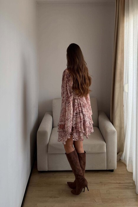 V NECK LONG SLEEVE WOMAN DRESS BEIGE/BEZHE - 5