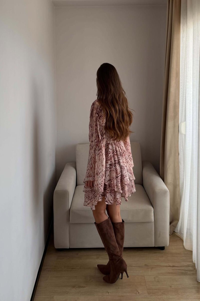 V NECK LONG SLEEVE WOMAN DRESS BEIGE/BEZHE - 5