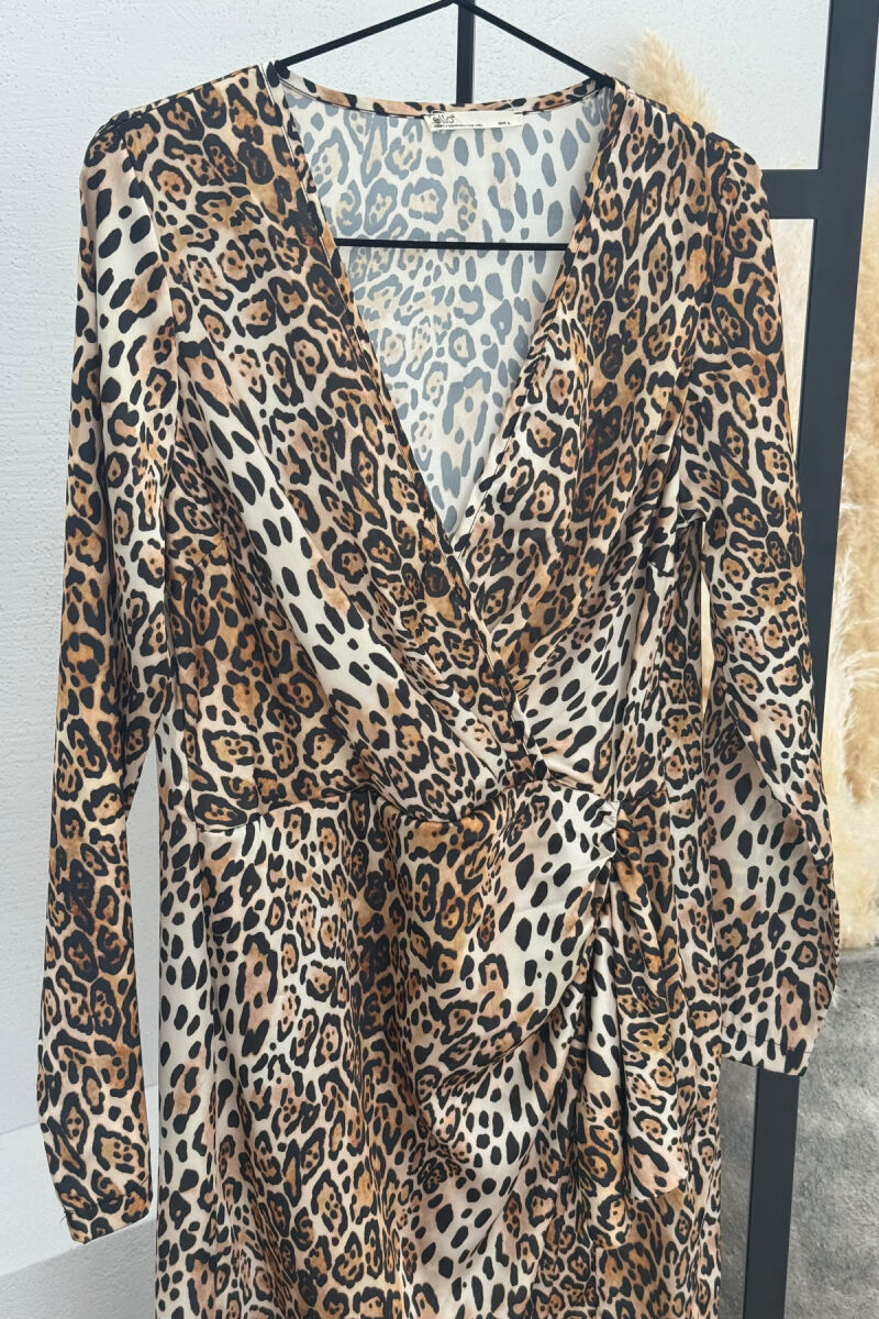V NECK LONG SLEEVE WOMEN DRESS LEO/LEOPARD - 2