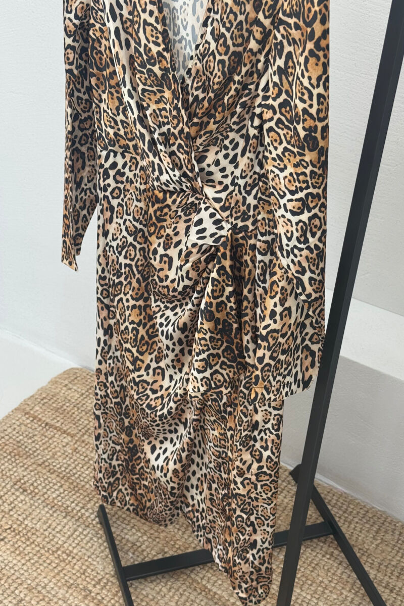 V NECK LONG SLEEVE WOMEN DRESS LEO/LEOPARD - 3