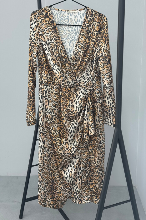 V NECK LONG SLEEVE WOMEN DRESS LEO/LEOPARD - 4