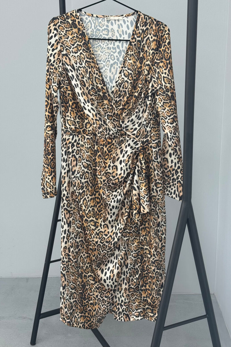 V NECK LONG SLEEVE WOMEN DRESS LEO/LEOPARD - 4