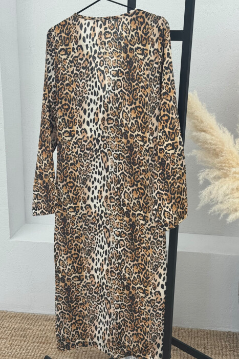 V NECK LONG SLEEVE WOMEN DRESS LEO/LEOPARD - 5