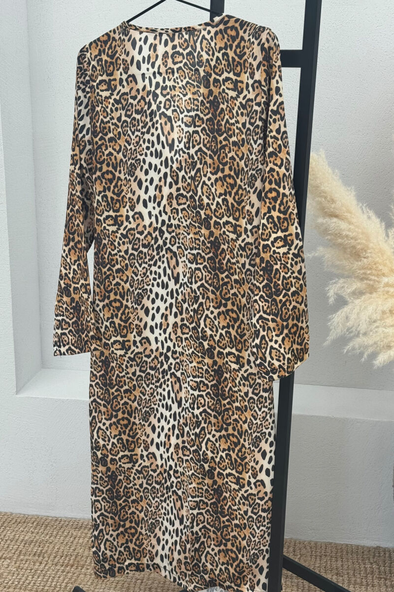 V NECK LONG SLEEVE WOMEN DRESS LEO/LEOPARD - 5