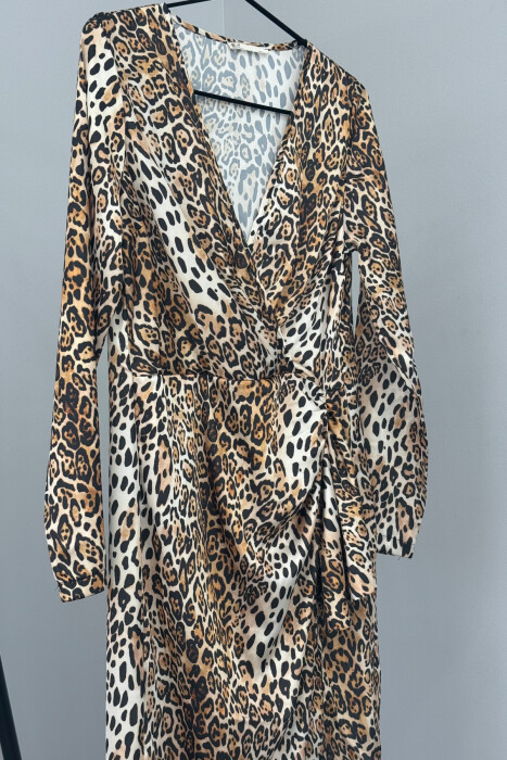 V NECK LONG SLEEVE WOMEN DRESS LEO/LEOPARD - 6