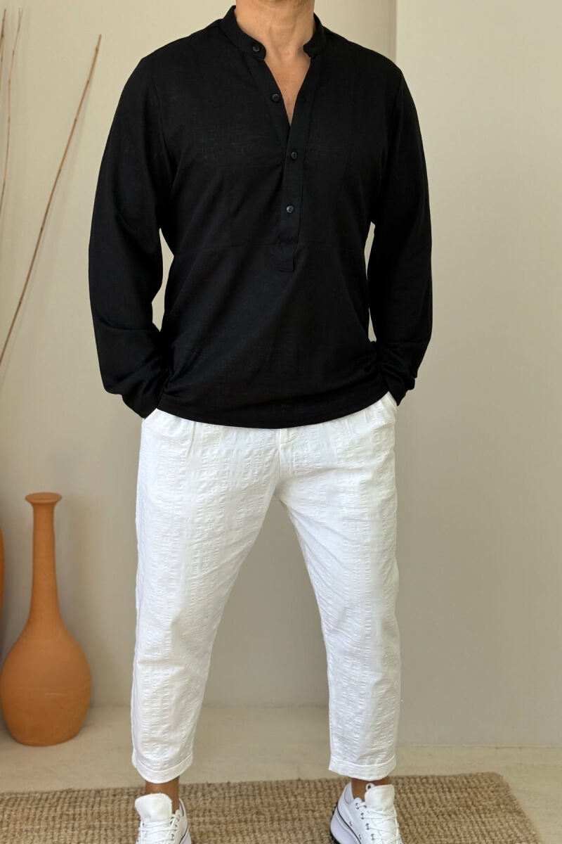 V NECK ONE COLOR MEN SHIRT BLACK/ E ZEZE - 1