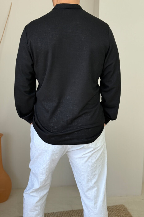 V NECK ONE COLOR MEN SHIRT BLACK/ E ZEZE - 2
