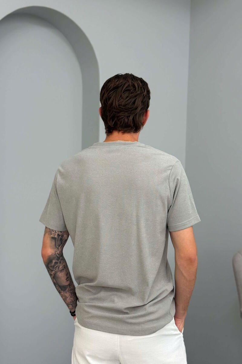 V NECK ONE COLOR MEN T-SHIRT GREY/GRI - 4
