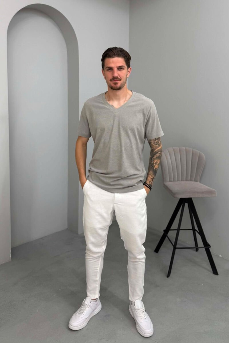 V NECK ONE COLOR MEN T-SHIRT GREY/GRI - 6