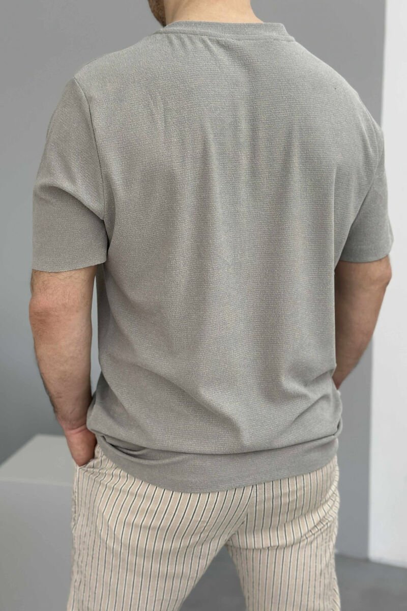 V NECK ONE COLOR MEN T-SHIRT GREY/GRI - 7