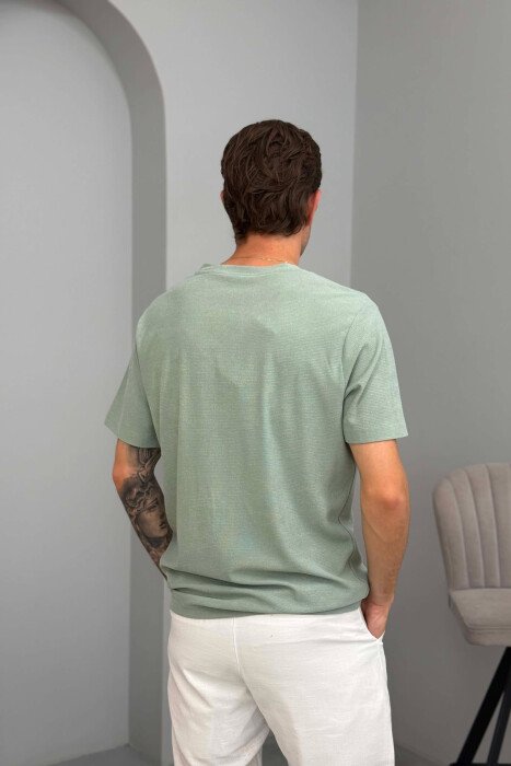 V NECK ONE COLOR MEN T-SHIRT MINT/MENTE - 2