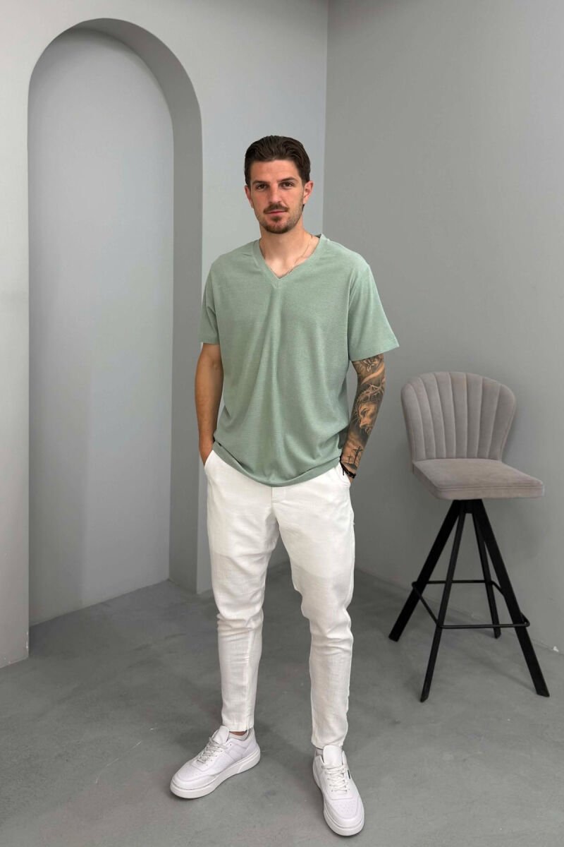 V NECK ONE COLOR MEN T-SHIRT MINT/MENTE - 3