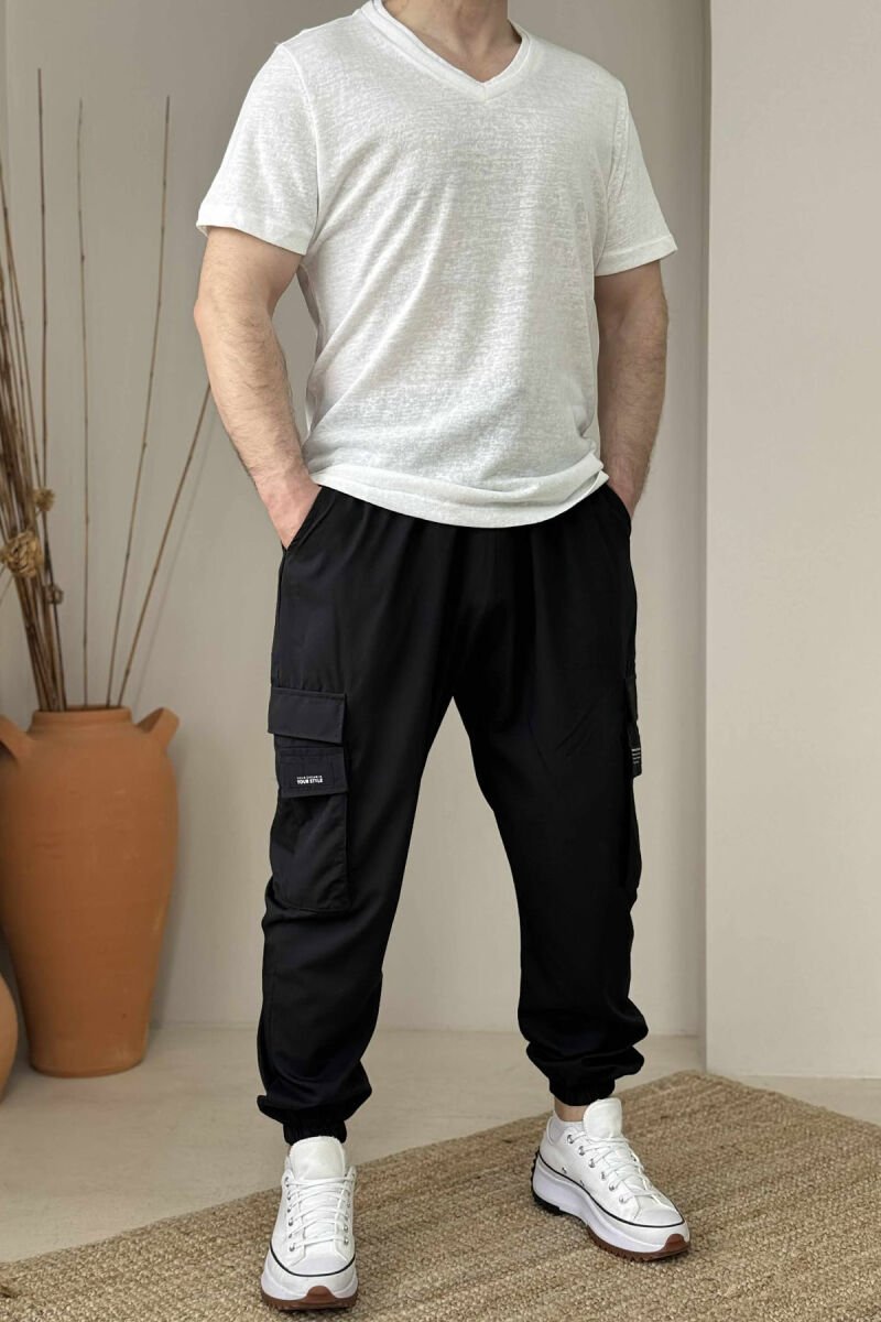 V NECK ONE COLOR MEN T-SHIRT WHITE-E BARDHE - 1