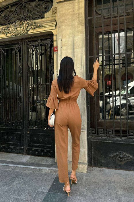 V NECK ONE COLOR WOMEN JUMPSUIT BROWN/KAFE - 8