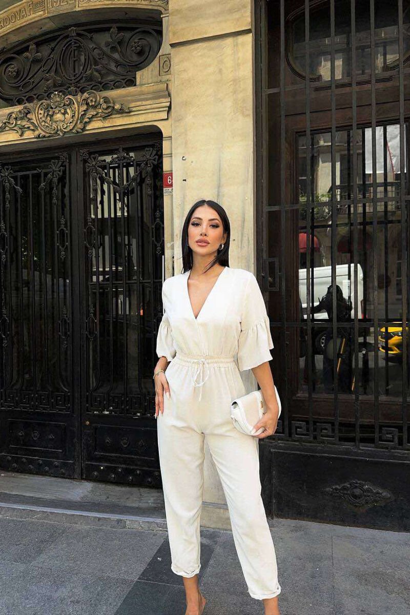 V NECK ONE COLOR WOMEN JUMPSUIT CREAM/KREM - 6