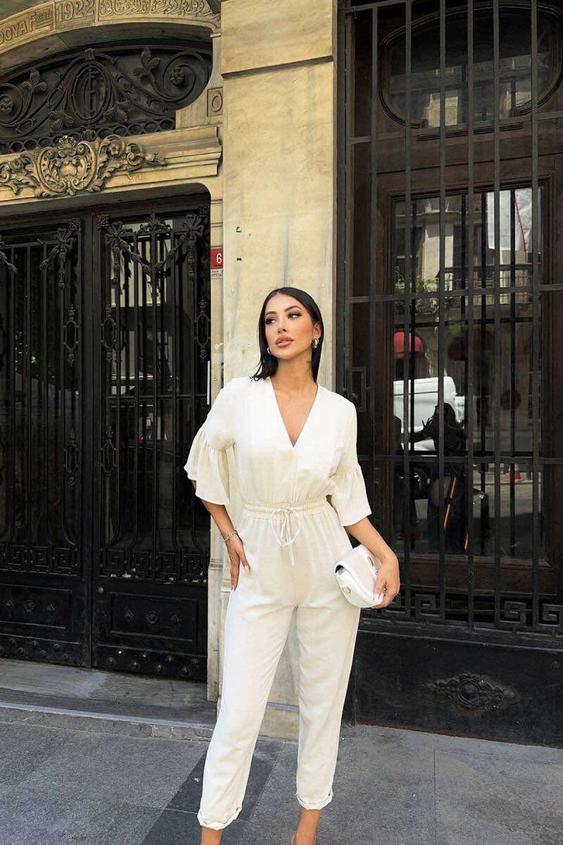 V NECK ONE COLOR WOMEN JUMPSUIT CREAM/KREM - 8