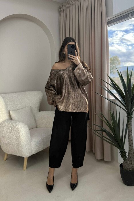 V NECK ONE COLOR WOMEN SWEATER BRONX/BRONX - 1
