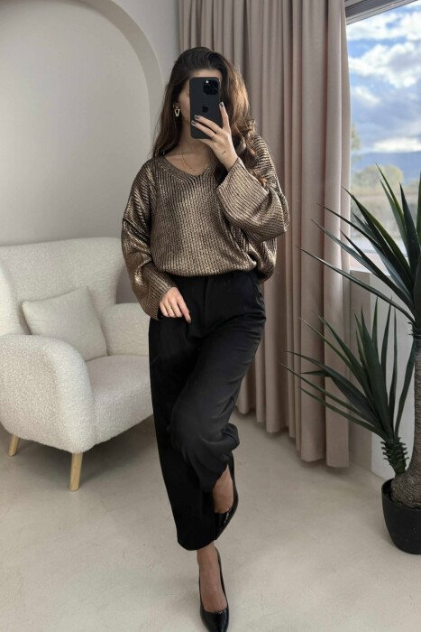 V NECK ONE COLOR WOMEN SWEATER BRONX/BRONX - 4