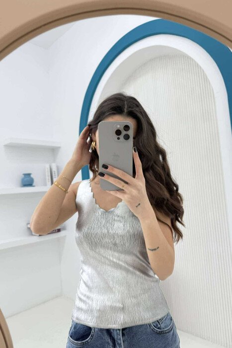 KANATJERE NJË NGJYRËSHE ME SHKËLQIM PËR FEMRA NË NGJYRË ARGJEND - KLAUDIO FASHION
