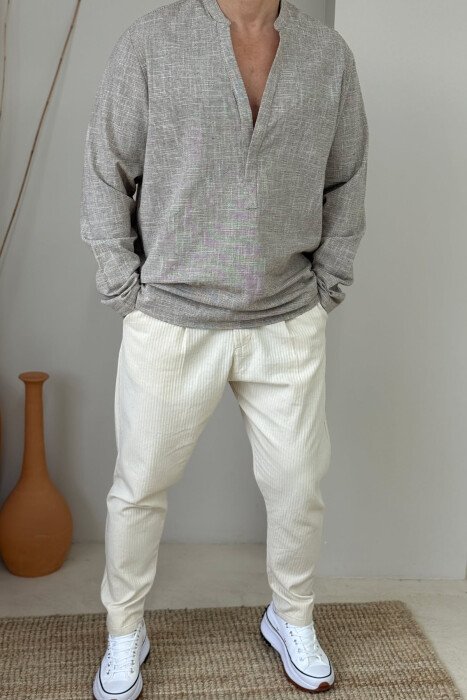 KËMISHË E THJESHTË ME JAKË V PËR MESHKUJ NË NGJYRËN BEZHË - KLAUDIO FASHION