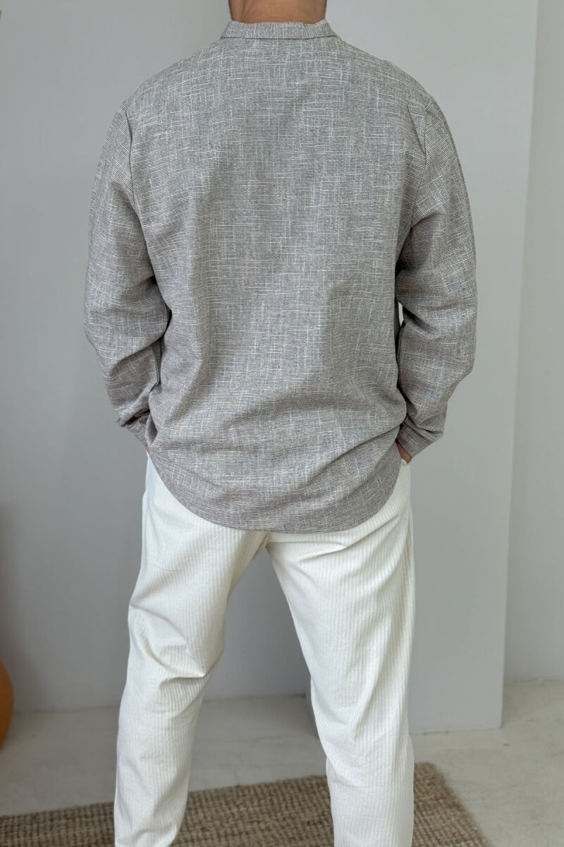 V NECK SIMPLE MEN SHIRT BEIGE/BEZHE - 3