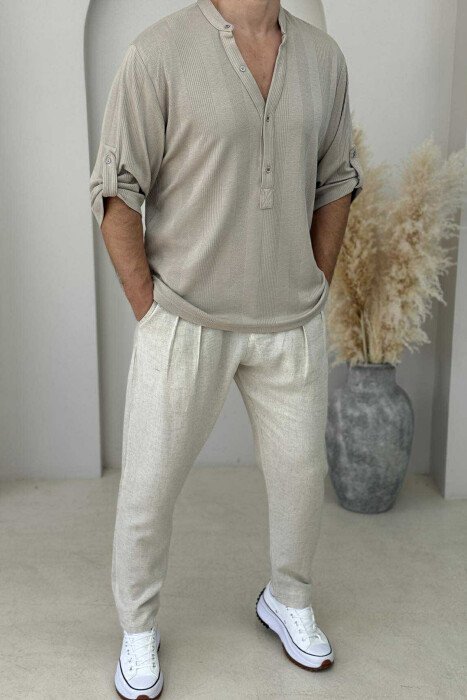 T-SHIRT I THJESHTË PËR MESHKUJ NË NGJYRËN BEZHË - KLAUDIO FASHION