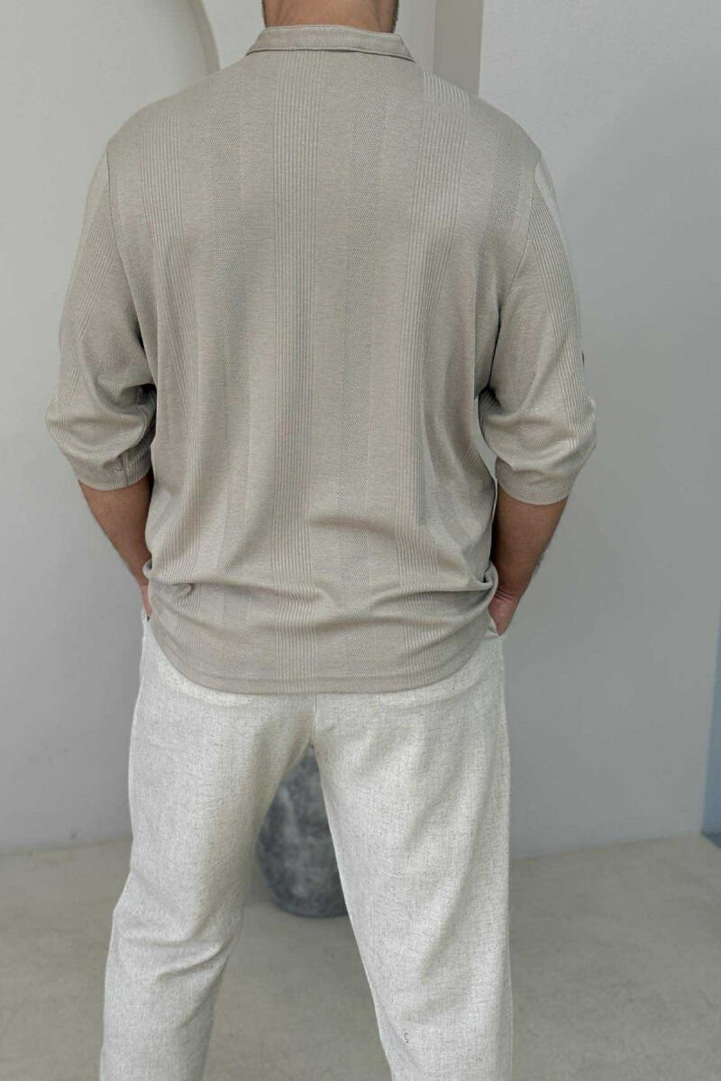 V NECK SIMPLE MEN T-SHIRT BEIGE/BEZHE - 2