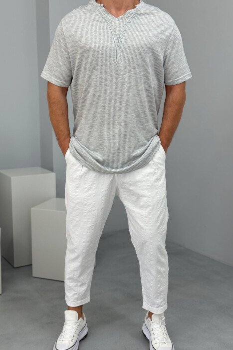V NECK SIMPLE MEN T-SHIRT LIGHT GREY/GZ - KLAUDIO FASHION
