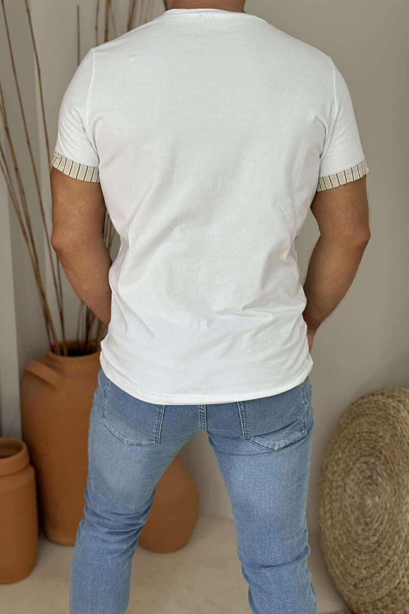 V NECK SIMPLE MEN T-SHIRT WHITE-BEIGE/BABZH - 3