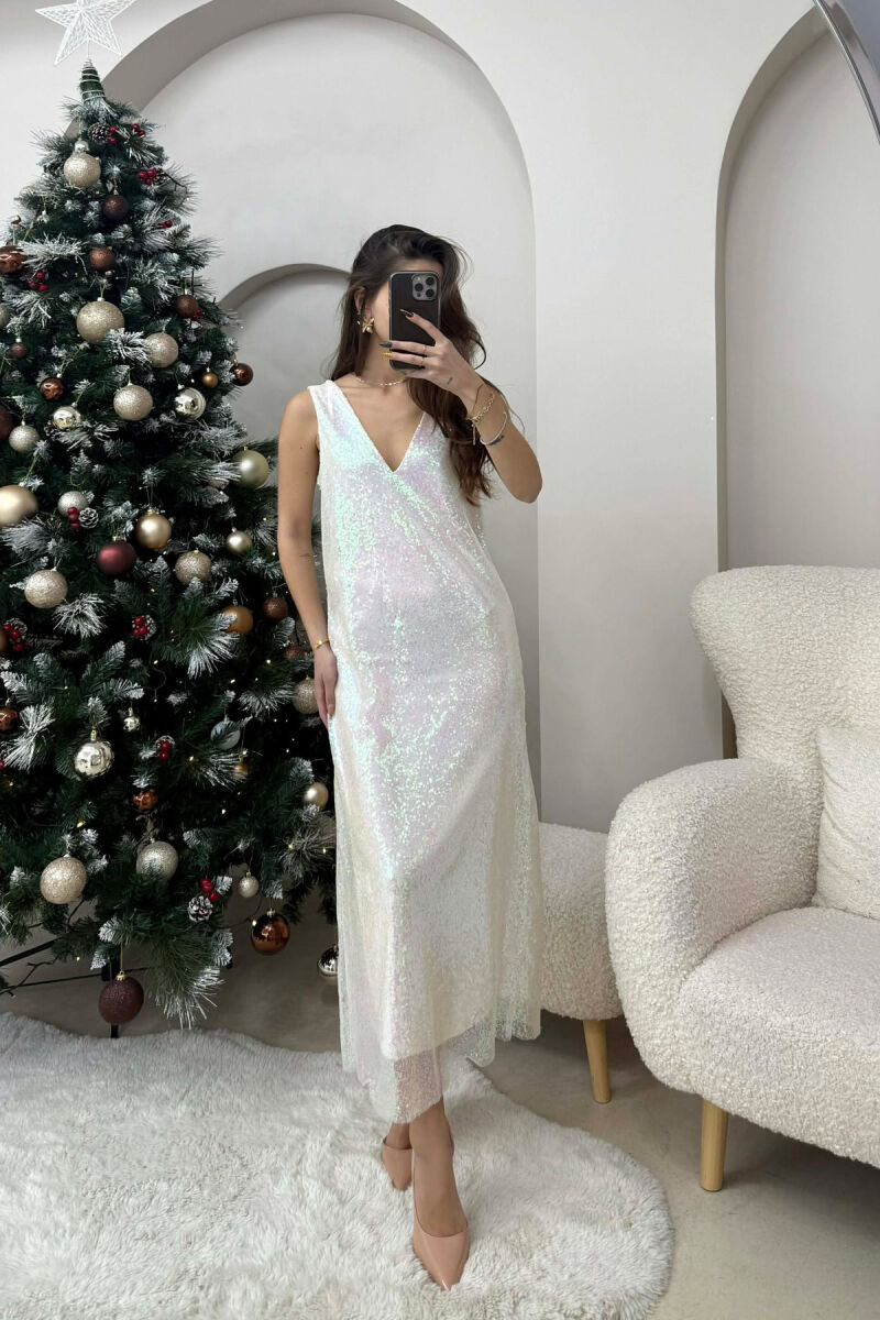 V NECK SPARKS WOMAN DRESS WHITE-E BARDHE - 1