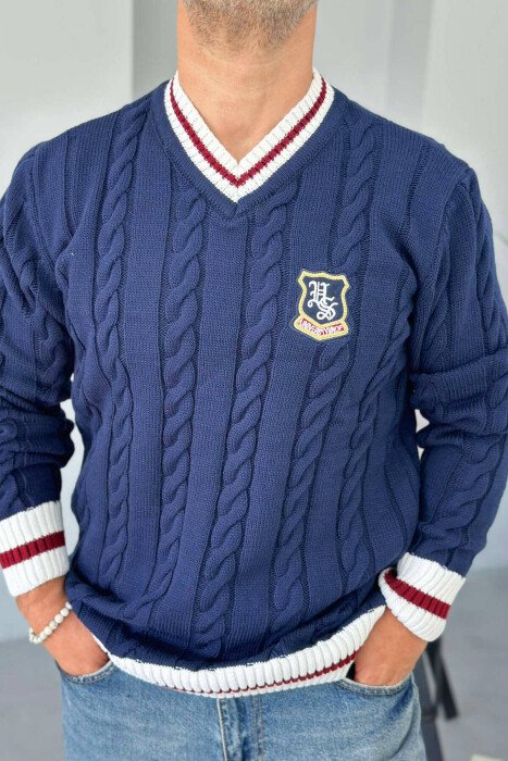 V NECK STAMP MEN SWEATER BLUE/BLU - KLAUDIO FASHION