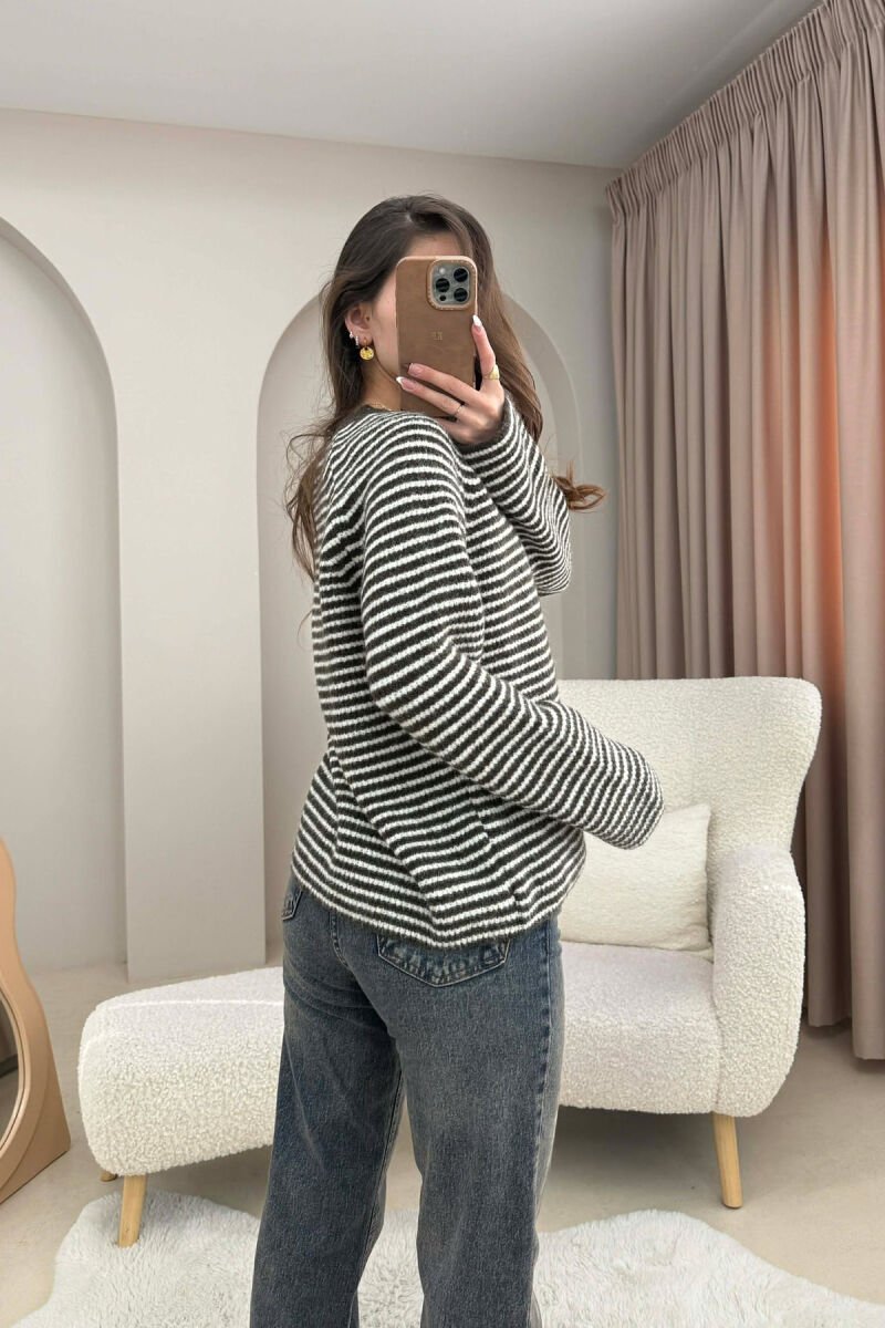 V NECK STRIPE DETAIL WOMAN CARDIGAN BROWN/KAFE - 2