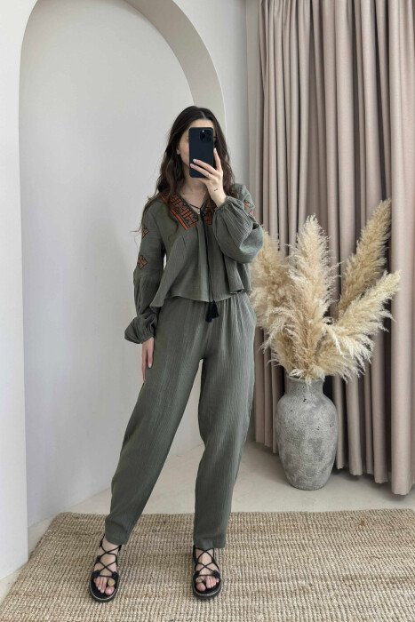 V NECK SWEATSHIRT+TROUSERS WOMEN SET GREEN/JESHILE - 1