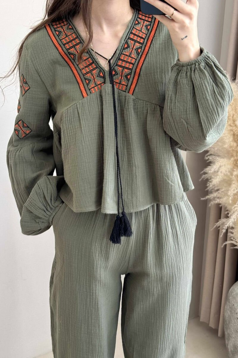 V NECK SWEATSHIRT+TROUSERS WOMEN SET GREEN/JESHILE - 2