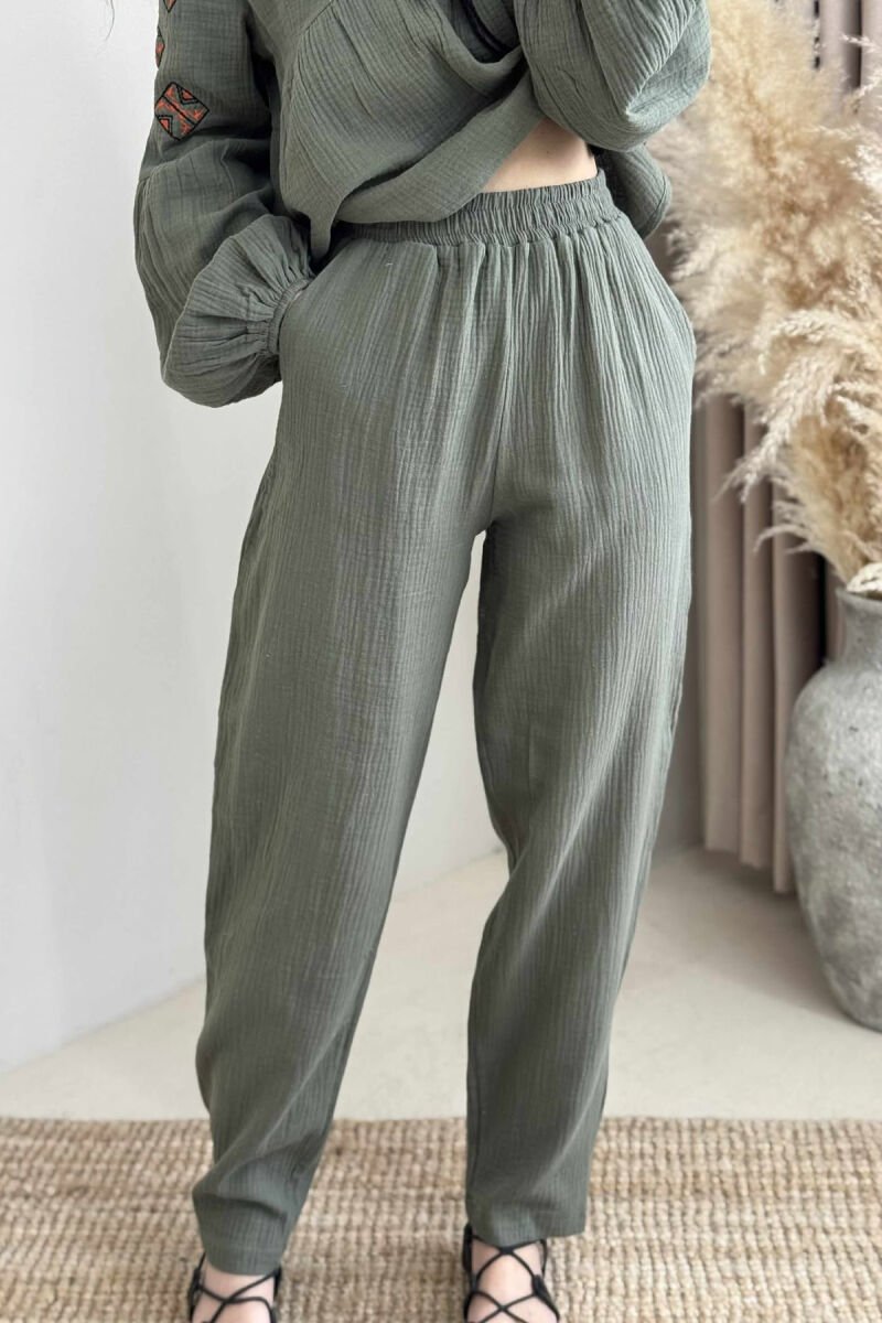 V NECK SWEATSHIRT+TROUSERS WOMEN SET GREEN/JESHILE - 3
