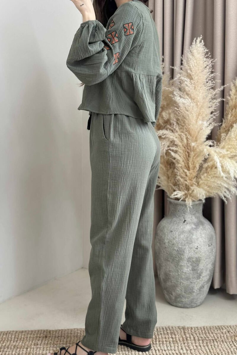 V NECK SWEATSHIRT+TROUSERS WOMEN SET GREEN/JESHILE - 4