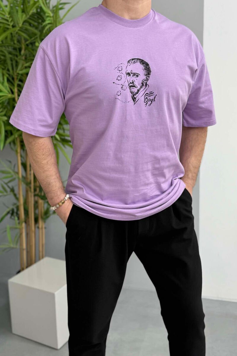 VAN GOGH FRONT & BACK DESIGN MEN T-SHIRT LIGHT PURPLE/LEZB - 1