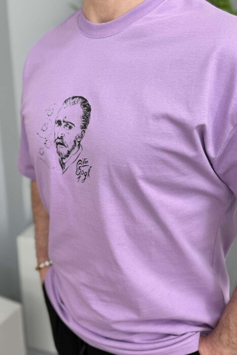 VAN GOGH FRONT & BACK DESIGN MEN T-SHIRT LIGHT PURPLE/LEZB - 2
