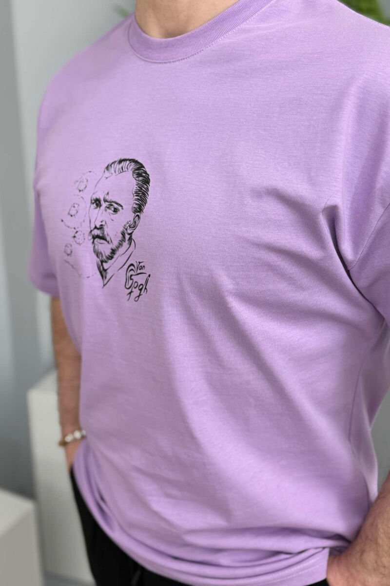 VAN GOGH FRONT & BACK DESIGN MEN T-SHIRT LIGHT PURPLE/LEZB - 2