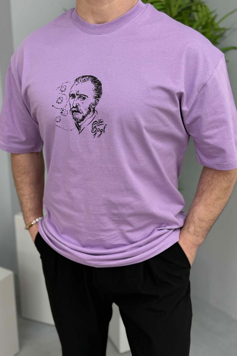 VAN GOGH FRONT & BACK DESIGN MEN T-SHIRT LIGHT PURPLE/LEZB - 4